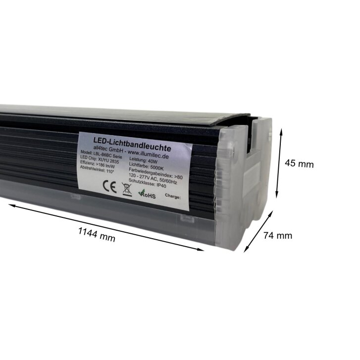 LED Lichtbandleuchte 40W, >186 lm/w, 5000K, 110°, 3-Jahre Garantie, 1.144 mm, LBL-B6BC